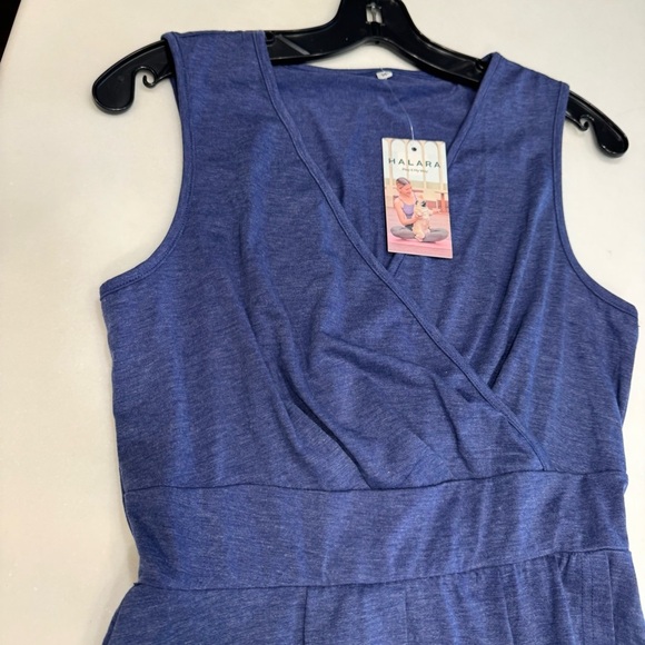 Halara Women’s Dress Deep V Neck Hi-Low Crossover Hem Flown Blue Sz M NWT - Picture 14 of 15